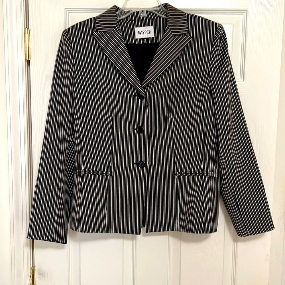 Kasper blazer, black and white striped, size 12